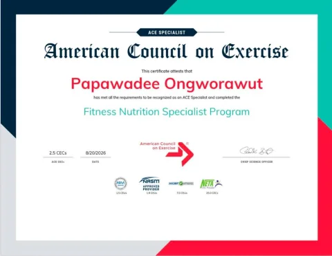 Fitness Nutrition Specialist certificate, American Council on Exercise (ACE)