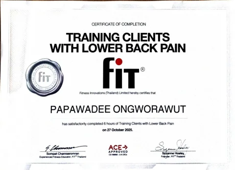 Training Clients with Lower Back Pain certificate, FIT Thailand