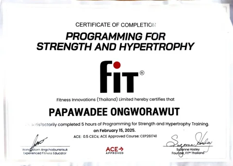 Programming for Strength and Hypertrophy certificate, FIT Thailand
